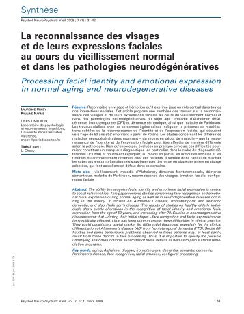 La reconnaissance des visages et de leurs expressions faciales au ...