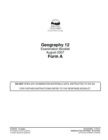 Geography 12 Form A - QuestionBank.CA