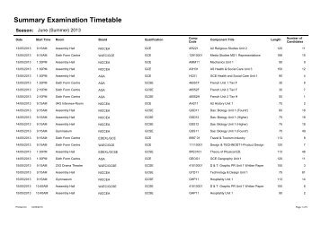 Summary Examination Timetable - Glengormley High School