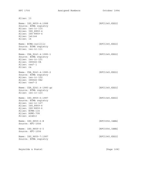 Network Working Group J. Reynolds Request for Comments: 1700 J ...