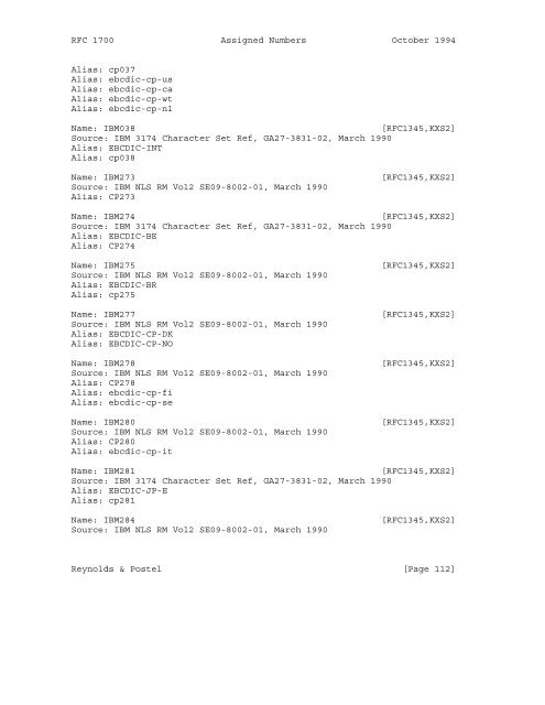 Network Working Group J. Reynolds Request for Comments: 1700 J ...