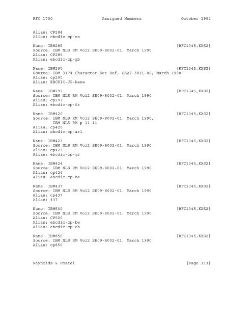 Network Working Group J. Reynolds Request for Comments: 1700 J ...