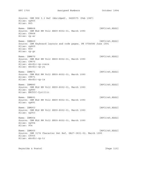 Network Working Group J. Reynolds Request for Comments: 1700 J ...