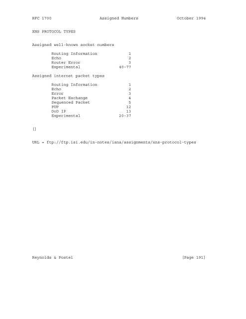 Network Working Group J. Reynolds Request for Comments: 1700 J ...