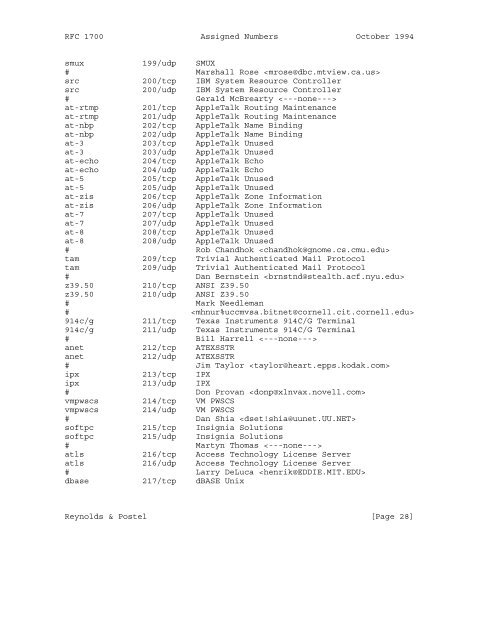 Network Working Group J. Reynolds Request for Comments: 1700 J ...