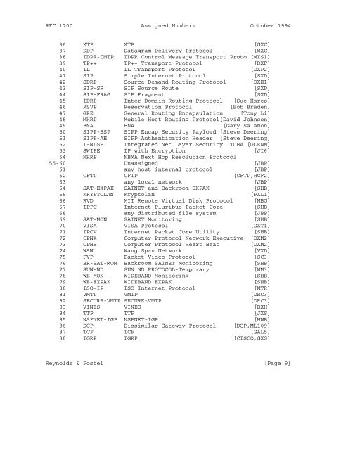 Network Working Group J. Reynolds Request for Comments: 1700 J ...