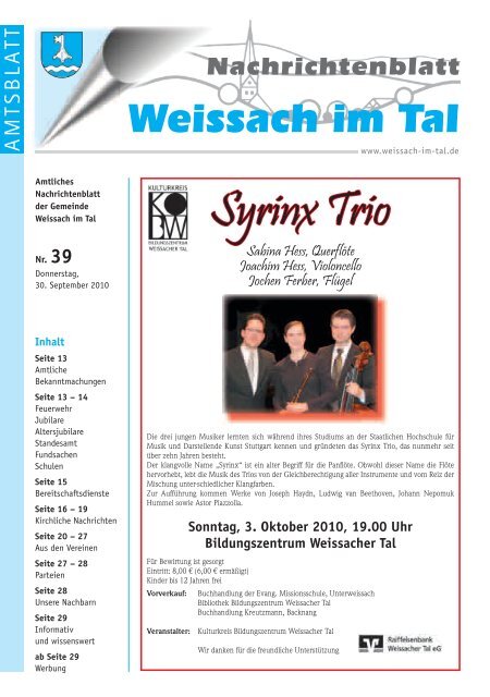 Syrinx Trio - Gemeinde Weissach im Tal