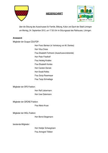 Protokoll der Sport-Ausschusssitzung am 24.09.2012 ... - VfL Löningen