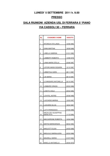 Avviso calendario Ostetriche.pdf - Azienda USL di Ferrara