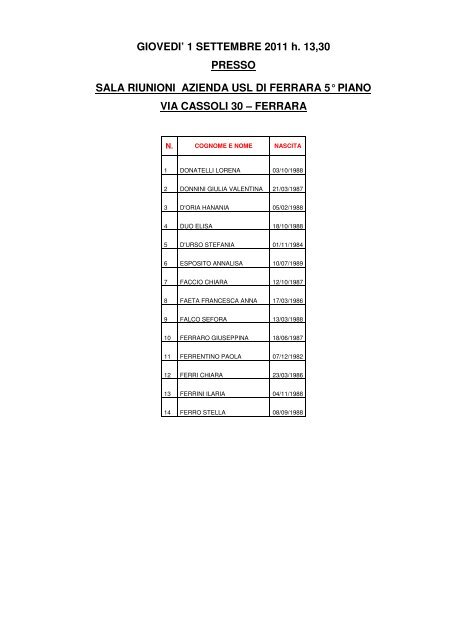 Avviso calendario Ostetriche.pdf - Azienda USL di Ferrara