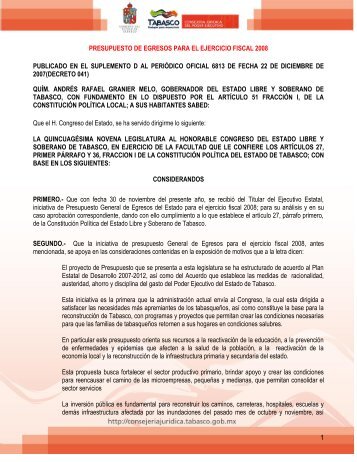 1 presupuesto de egresos para el ejercicio fiscal 2008 publicado en ...