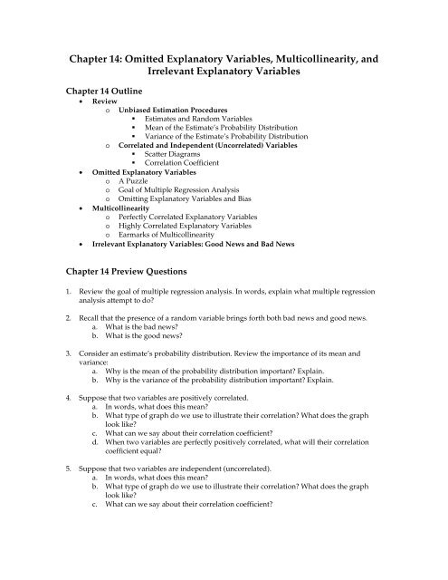 Omitted Explanatory Variables, Multicollinearity, and Irrelevant ...