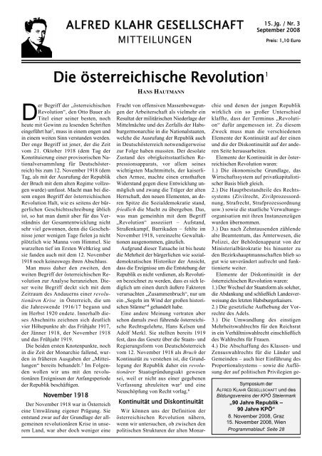 Hans Hautmann: Die österreichische Revolution - Alfred Klahr ...
