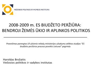 2008-2009 m. ES biudžeto peržiūra: Bendrosios žemės ūkio ...