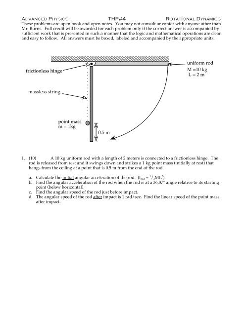 Advanced Physics THP#4 Rotational Dynamics point mass m = 1kg ...