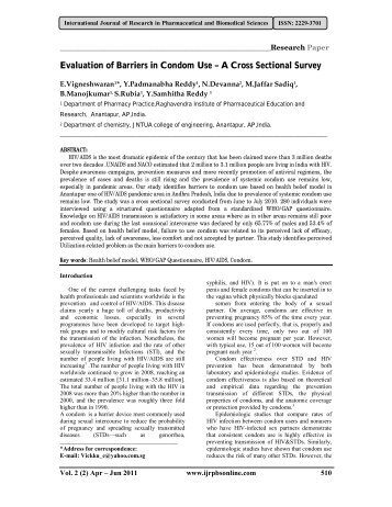 Evaluation of Barriers in Condom Use â A Cross Sectional Survey