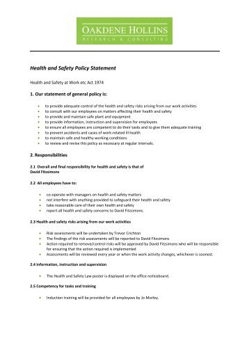 Health and Safety Policy Statement