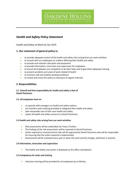 Health and Safety Policy Statement