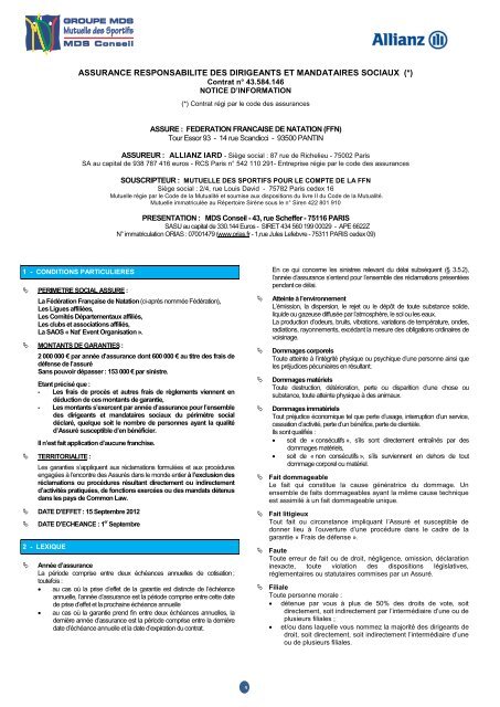 Notice d'information assurance responsabilitÃ© des dirigeants