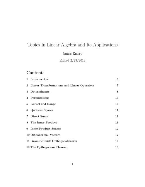 Topics In Linear Algebra and Its Applications - STEM2