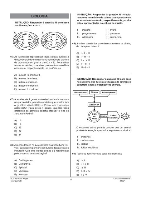 Prova de Biologia 2002-1 - pucrs