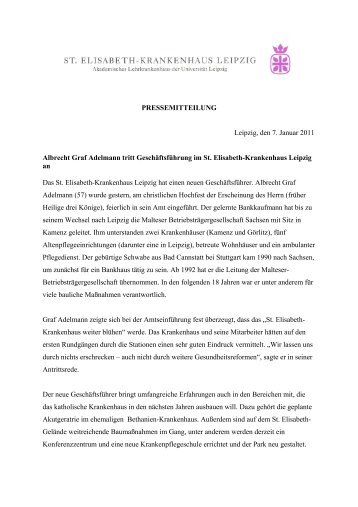 PRESSEMITTEILUNG Leipzig, den 7. Januar 2011 Albrecht Graf ...