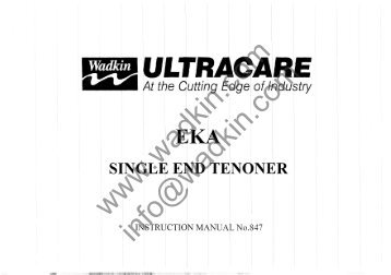 Wadkin EKA Tenoner Manual and Parts List