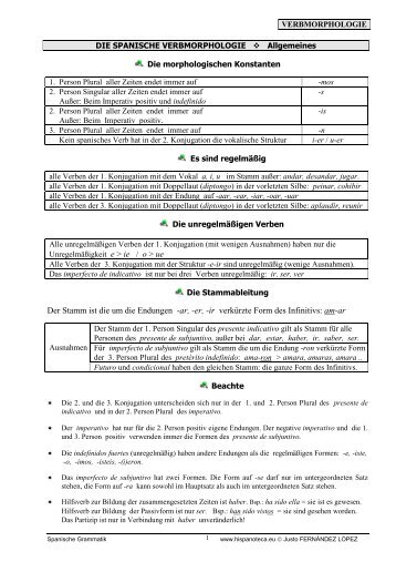 Verbformen - Konjugationen - Conjugaciones del verbo - Hispanoteca