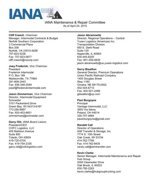 Committee Roster - The Intermodal Association of North America