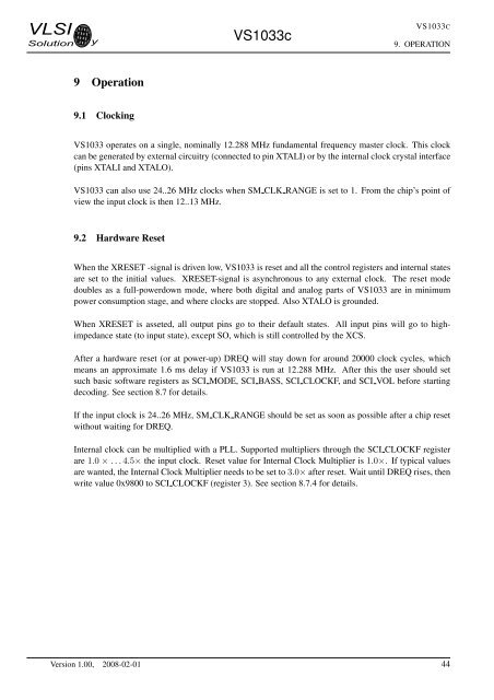 VS1033 - MP3/AAC/WMA/MIDI AUDIO CODEC - VLSI Solution