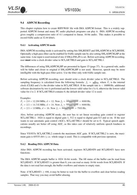 VS1033 - MP3/AAC/WMA/MIDI AUDIO CODEC - VLSI Solution