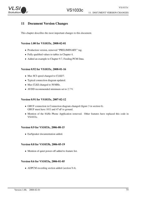 VS1033 - MP3/AAC/WMA/MIDI AUDIO CODEC - VLSI Solution