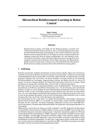 Hierarchical Reinforcement Learning in Robot Control - Intelligent ...