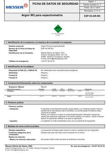 Argon W2 para espectrometrÃ­a - Messer
