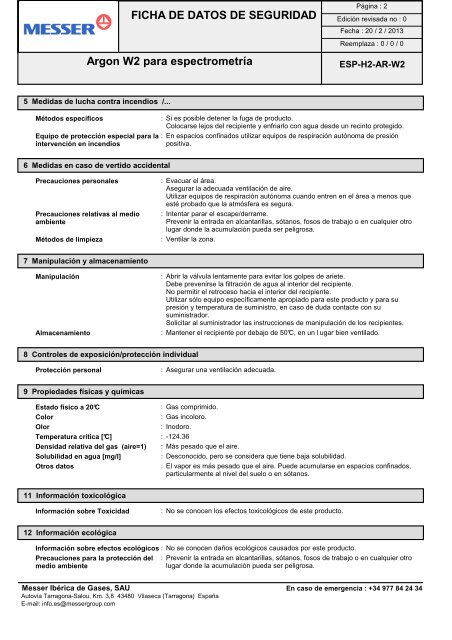 Argon W2 para espectrometrÃ­a - Messer