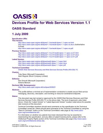 Devices Profile for Web Services Version 1.1 OASIS Standard 1 July ...