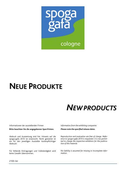 NEUE PRODUKTE NEW PRODUCTS - Spoga+Gafa