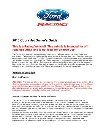 2010 Cobra Jet Owner's Guide - Ford Racing Parts