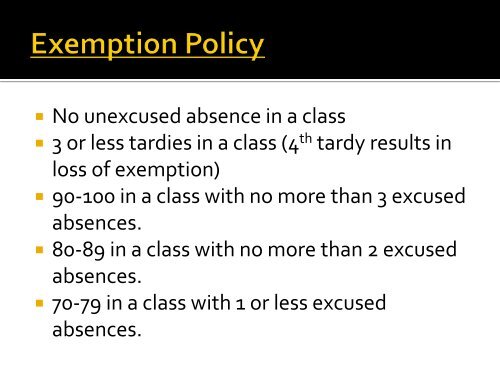 Exam Policy and Exemption Procedures