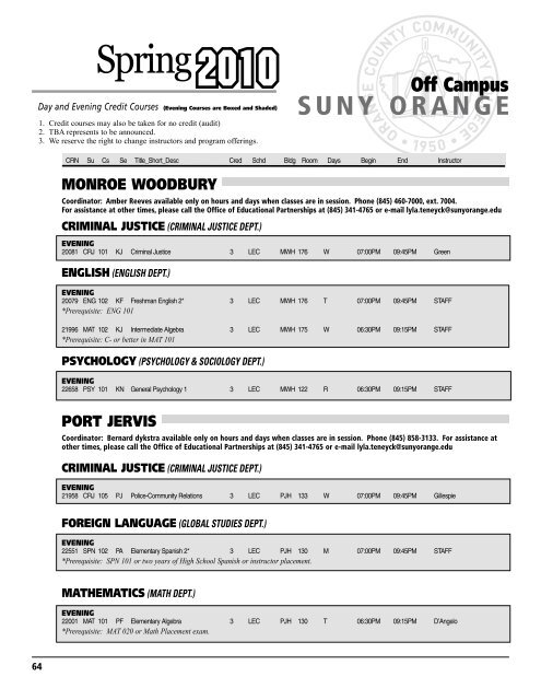 Spring Summer 2010 - SUNY Orange