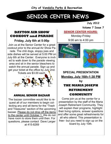 SENIOR CENTER NEWS - Vandalia, Ohio