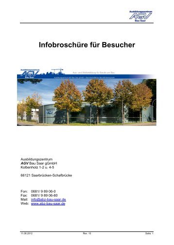 Infobroschüre für Besucher - Ausbildungszentrum AGV Bau Saar