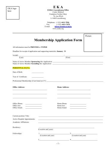 E K A Membership Application Form - European Knee Associates