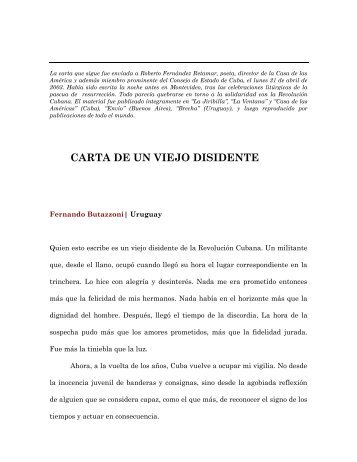 CARTA DE UN VIEJO DISIDENTE - Fernando Butazzoni