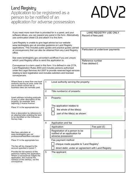 Form ADV2 - Land Registry