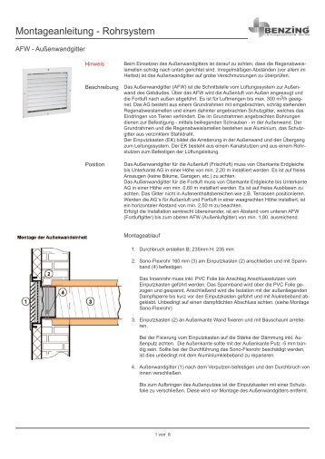 Montage- und Betriebsvorschrift Sono-Flex und Quadro-Flex - Benzing