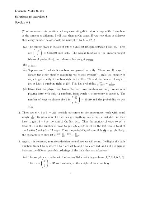Discrete Math 89195 Solutions to exercises 8 Section 8.1 1. (You ...