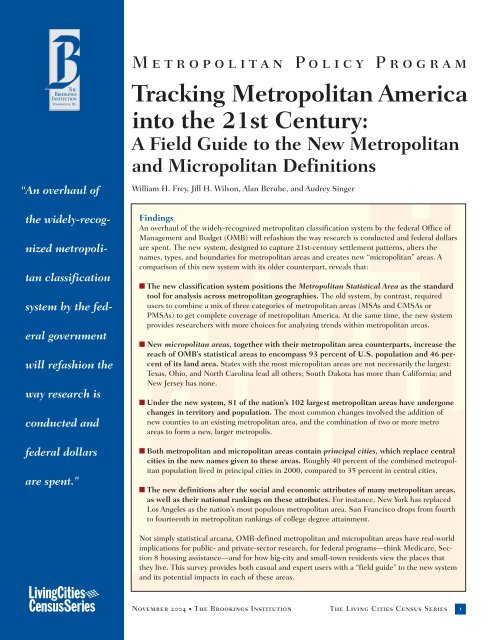 Tracking metropolitan America into the 21st century - Population ...