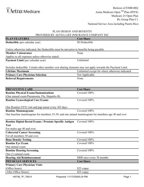 Medicare 25 Open Plan Rx Group Plan C1 PLAN ... - Aetna Medicare