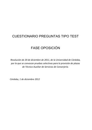 cuestionario preguntas tipo test fase oposiciÃ³n - Universidad de ...